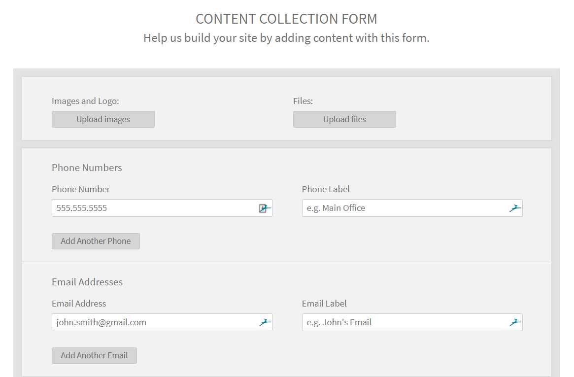 duda content collection form