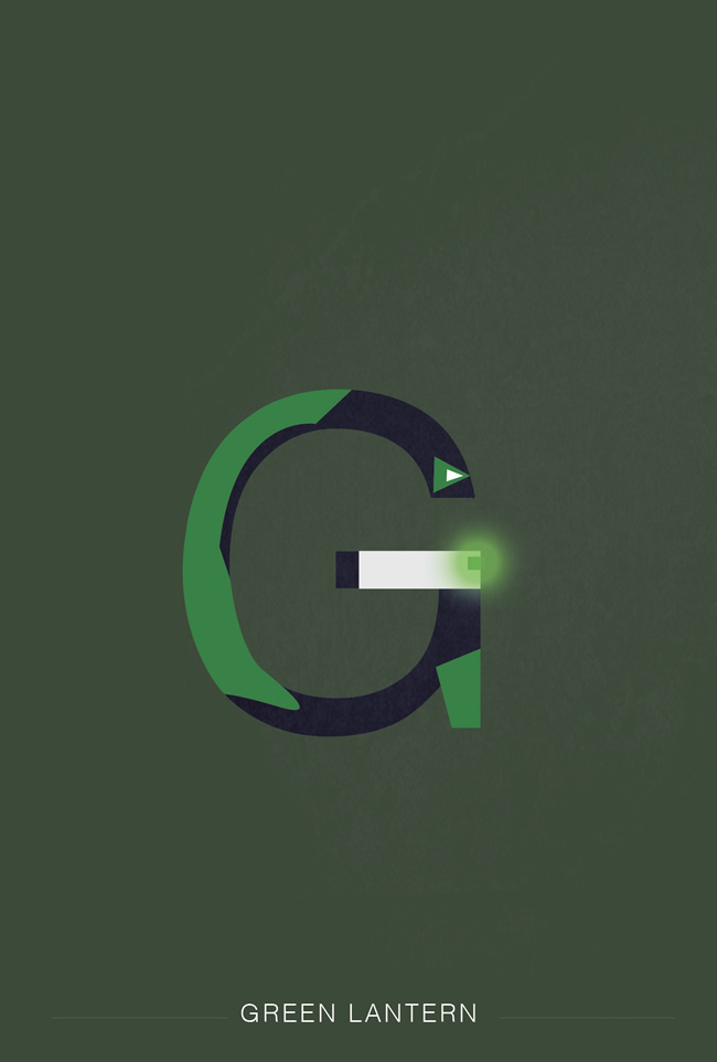 alphabet letter G helvetica font superhero green lantern