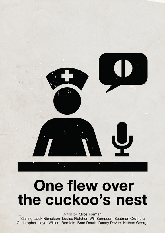 One Flew Over the Cuckoo's Nest movie poster in a pictogram style