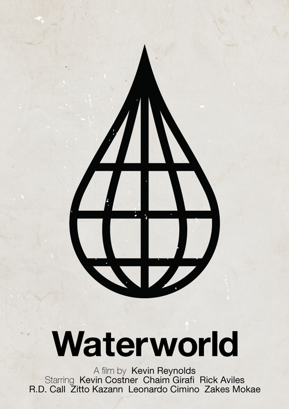 Waterworld movie poster in a pictogram style