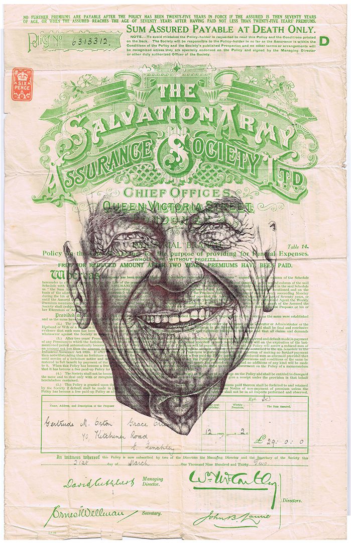 bic biro drawing on a Salvation Army 1932 document