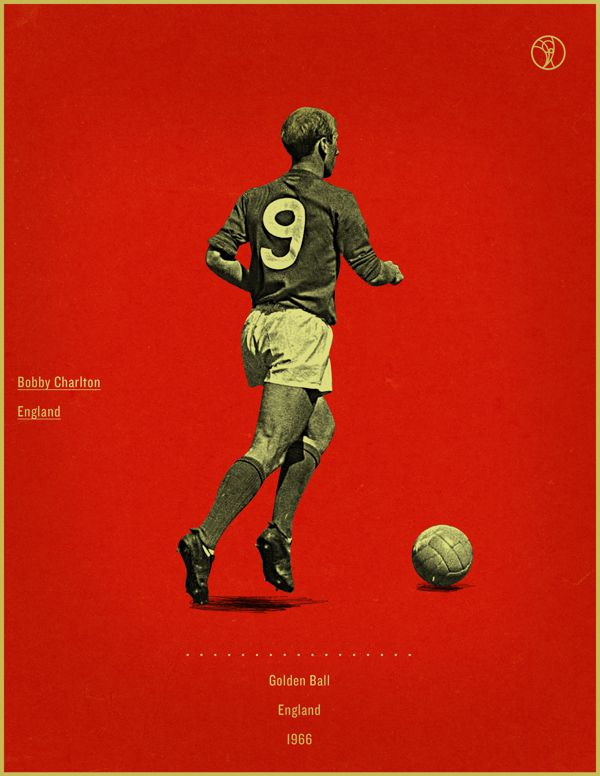 Bobby Charlton England 1966 world cup fifa golden ball winner poster illustation