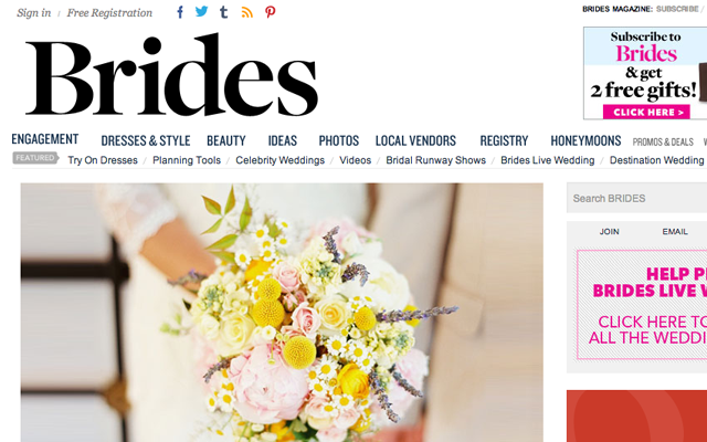magazine-style top header navigation brides magazine homepage website