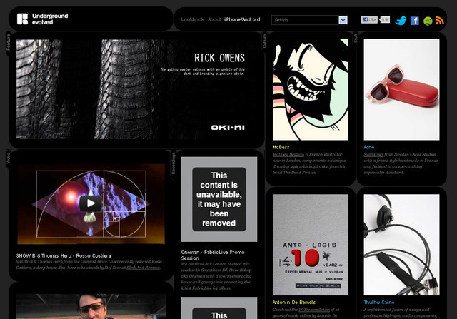 example of a web site with dark color scheme Underground Evolved