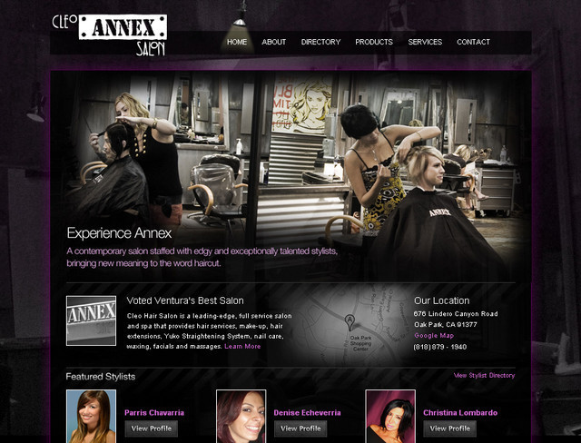 creative site with a blabk grey dark layout Cleo Annex Salon