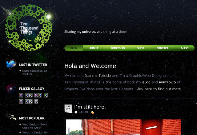 example of a web site with dark color scheme Ten Thousand Things