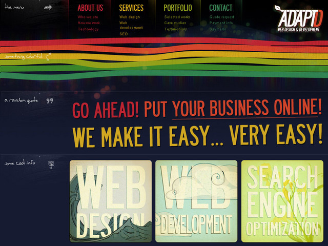 example of a web site with dark color scheme AdaptD