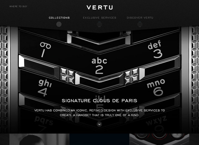 creative site with a blabk grey dark layout Vertu
