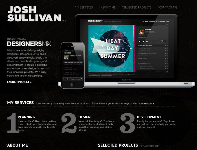 creative site with a blabk grey dark layout JoshSullivan.Me