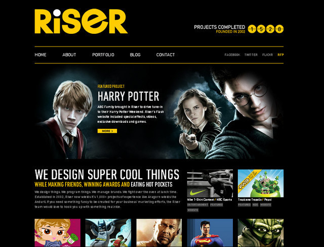 example of a web site with dark color scheme Riser