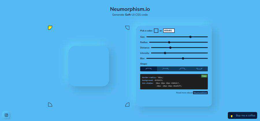 Neumorphism css web-based tool free web design example
