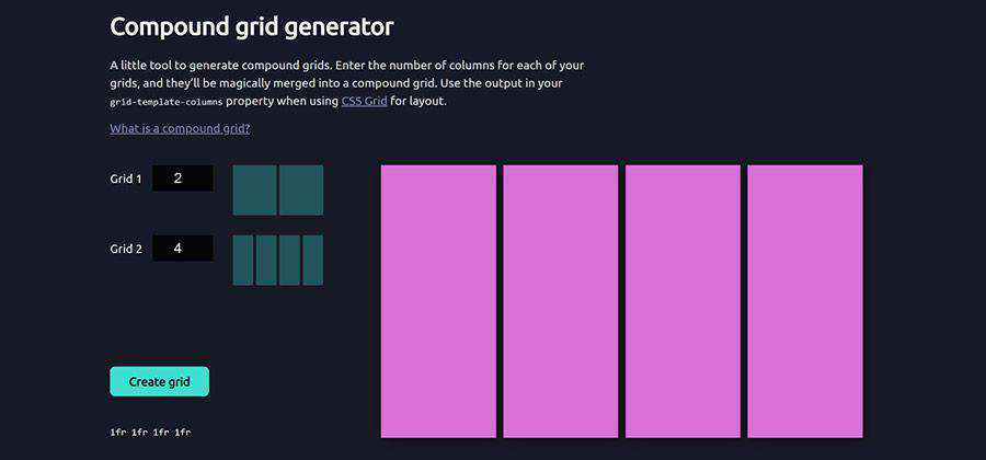 css Compound Grid Generator web-based tool free web design example