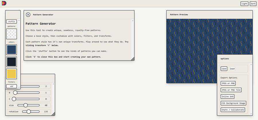 Beautiful Dingbats Pattern Generator web-based tool free web design example