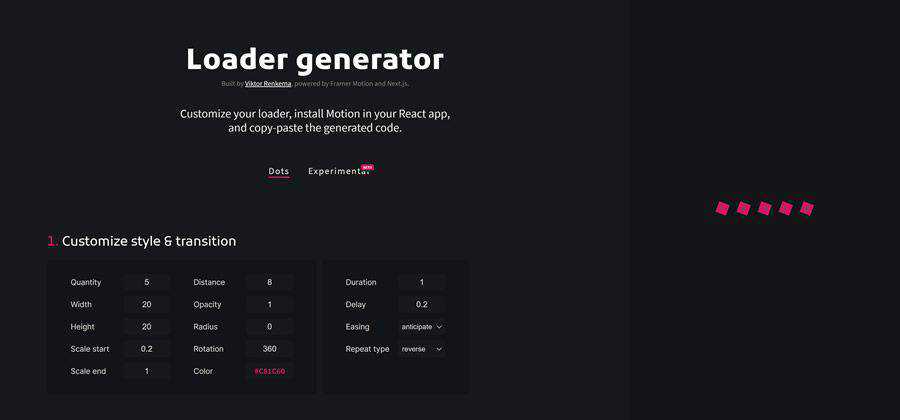 Loader Generator react css web-based tool free web design example