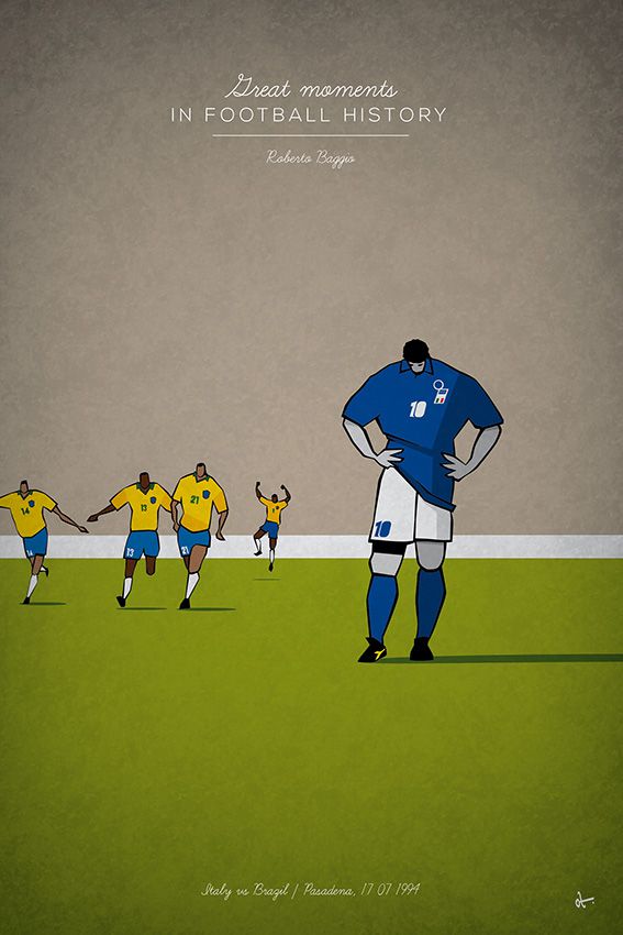 great moments in Football History Illustration Series Roberto Baggio italy braziil 1994 penalty