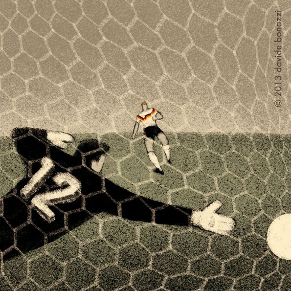 Italy 1990 Andreas Brehme scores the penalty kick against argentina World Cup Illustration