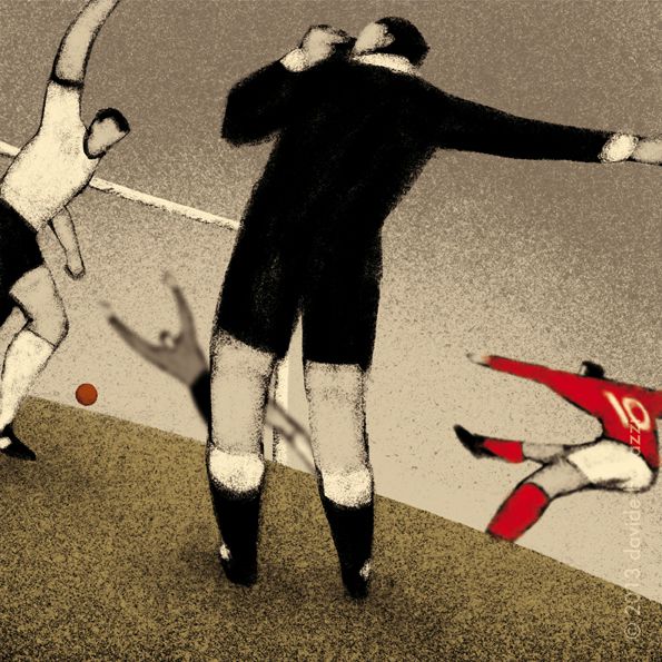 World Cup Illustration England 1966 Geoffrey Hurst scores the goal that never crossed the line in extra time against west germany