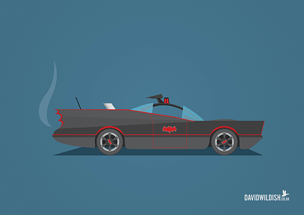 cars iconic tv movie illustration The Batmobile from TV Batman