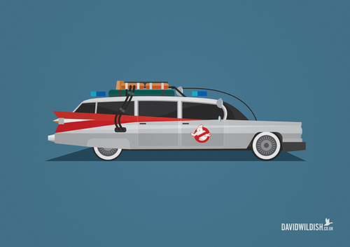 cars iconic tv movie illustration Ecto-1 from Ghostbusters