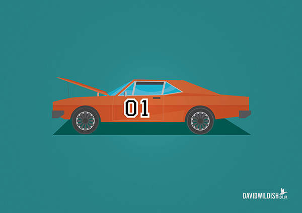 cars iconic tv movie illustration The General Lee from The Dukes of Hazard
