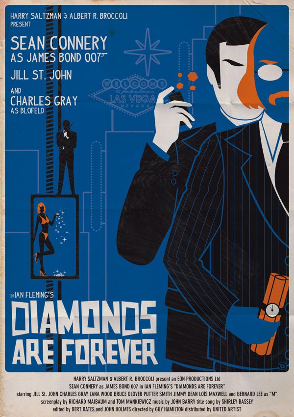 james bond vintage fan art illustrations Diamonds are Forever