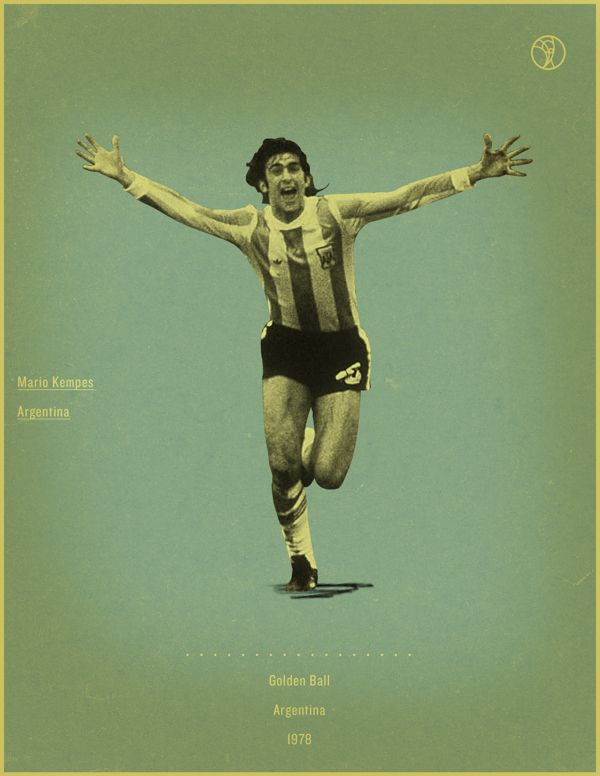Mario Kempes Argentina 1978 world cup fifa golden ball winner poster illustation