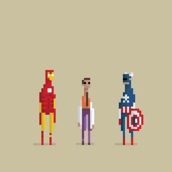Iron Man Captain America Pixelomics pixel art superheroes GIFs