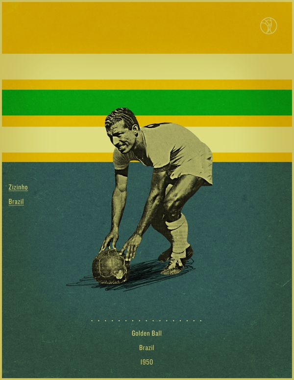 Zizinho brazil 1950 world cup fifa golden ball winner poster illustation