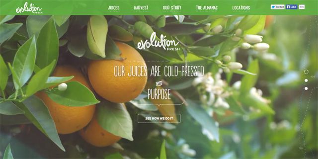 Evolution Fresh uses a script-like font throughout the site
